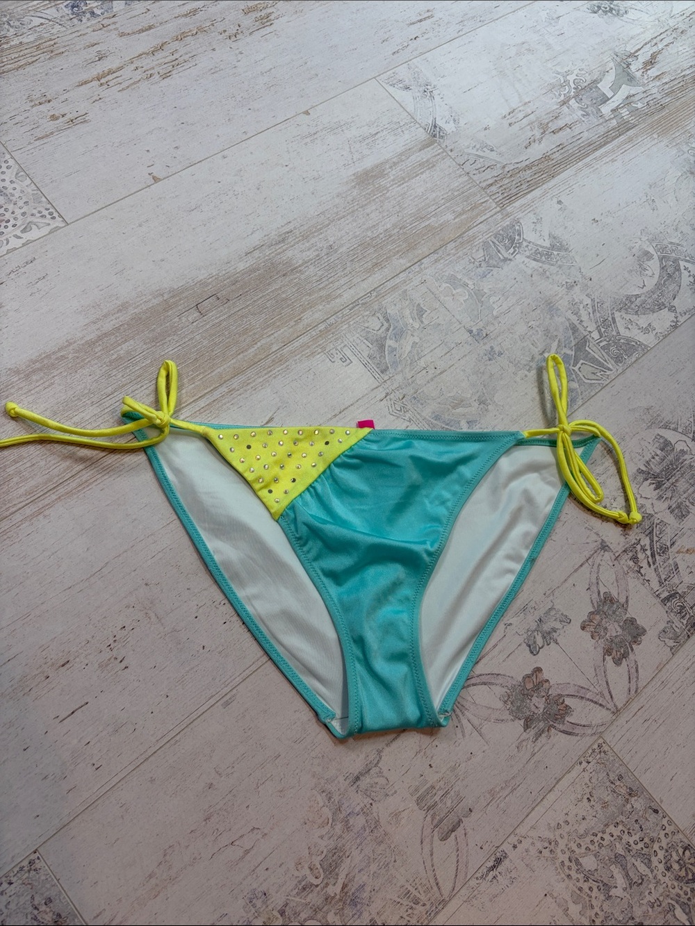 Victorias Secret Blue and Yellow Side Tie Bikini Bottoms Size Large